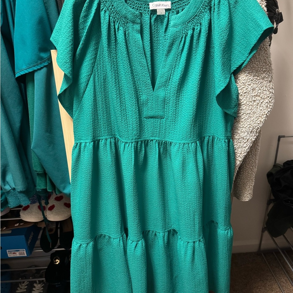 Calvin Klein Green Tiered Midi Sundress